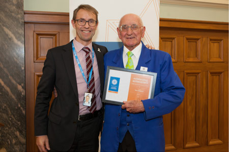 Director-General of Health Ashley Bloomfield with Trevor Anderson.
