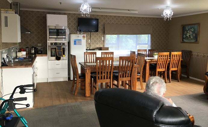 Kitchen and dining area in Brooklands Rest Home and Memory Care