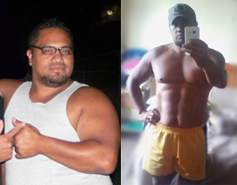Comparison photos, showing Hotorene when he was overweight compared with him looking fitter now. 