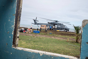 Helicoptor being unpacking on deployment. 