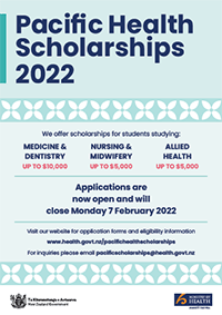 Pacific Health Scholarships 2022 poster. 