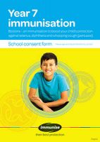 Year 7 Immunisation for Tetanus, Diphtheria and Whooping Cough cover thumbnail.