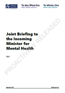 Joint Briefing to the Incoming Minister for Mental Health 2023. 