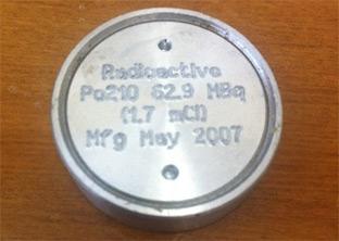 Source engraved to say Radioactive Po210 62.9 MBq (1.7 mCl) Mfg May 2007.