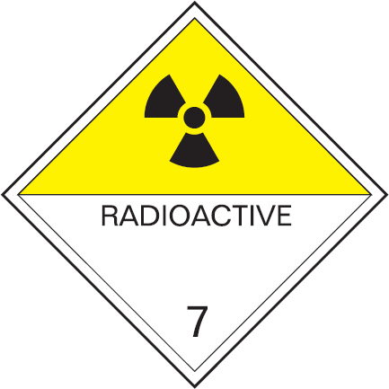 The placard features the radioactive symbol, the word RADIOACTIVE and the number 7. 