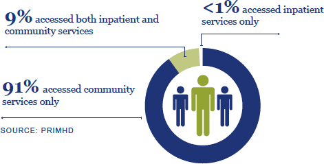 9% accessed both inpatient and community services. 91% accessed community services only.